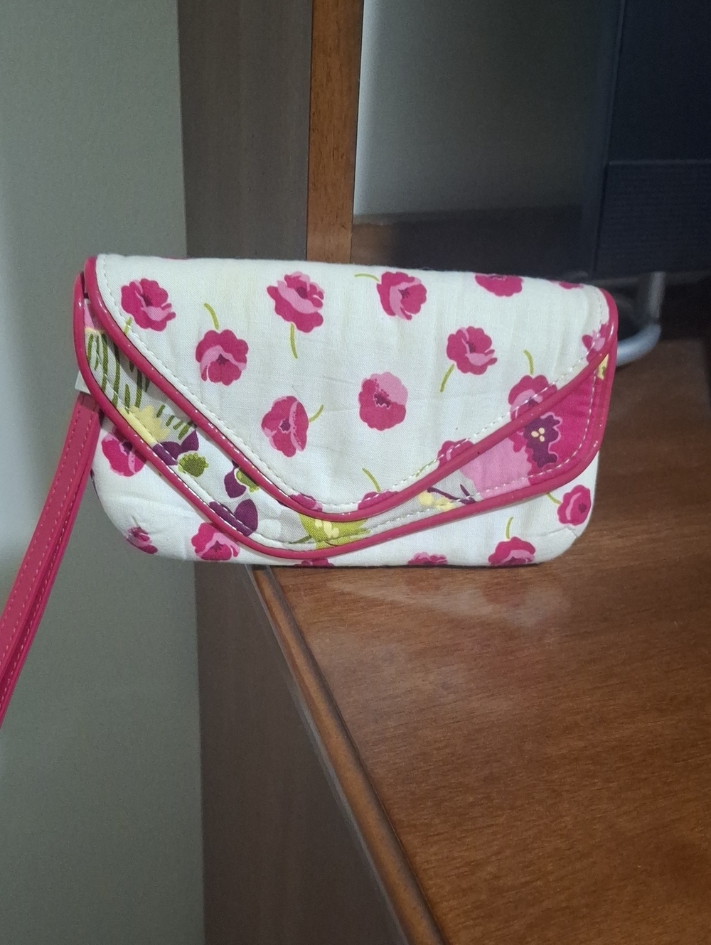 Vera Bradley White Wristlet with Pink Floral Print